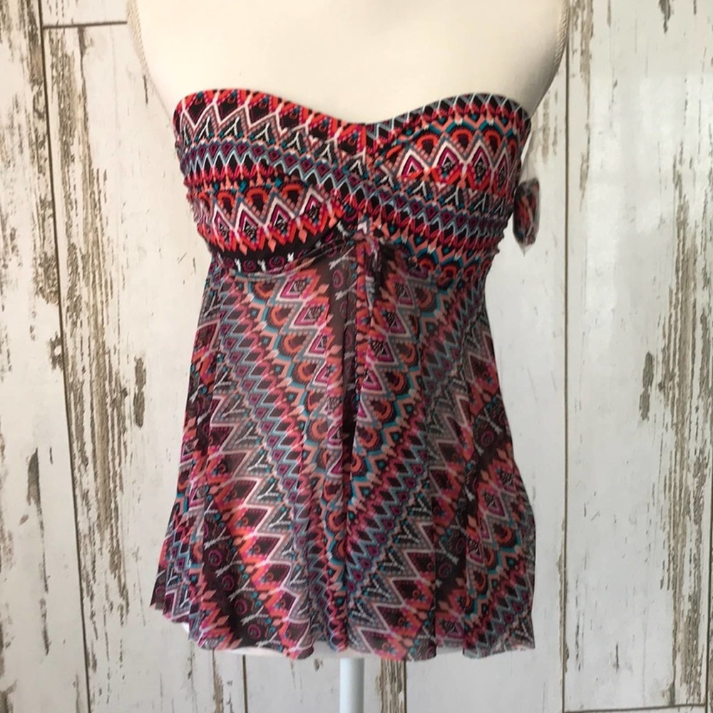Kona Sol Coral/Brown/Teal Colors Tankini Top